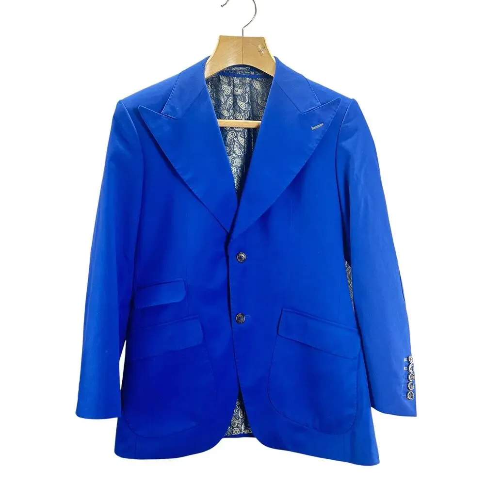 Zeniah Fashion Royal Blue Peak Lapel 3 Piece Suit Jacket Vest Mens 38R Classic